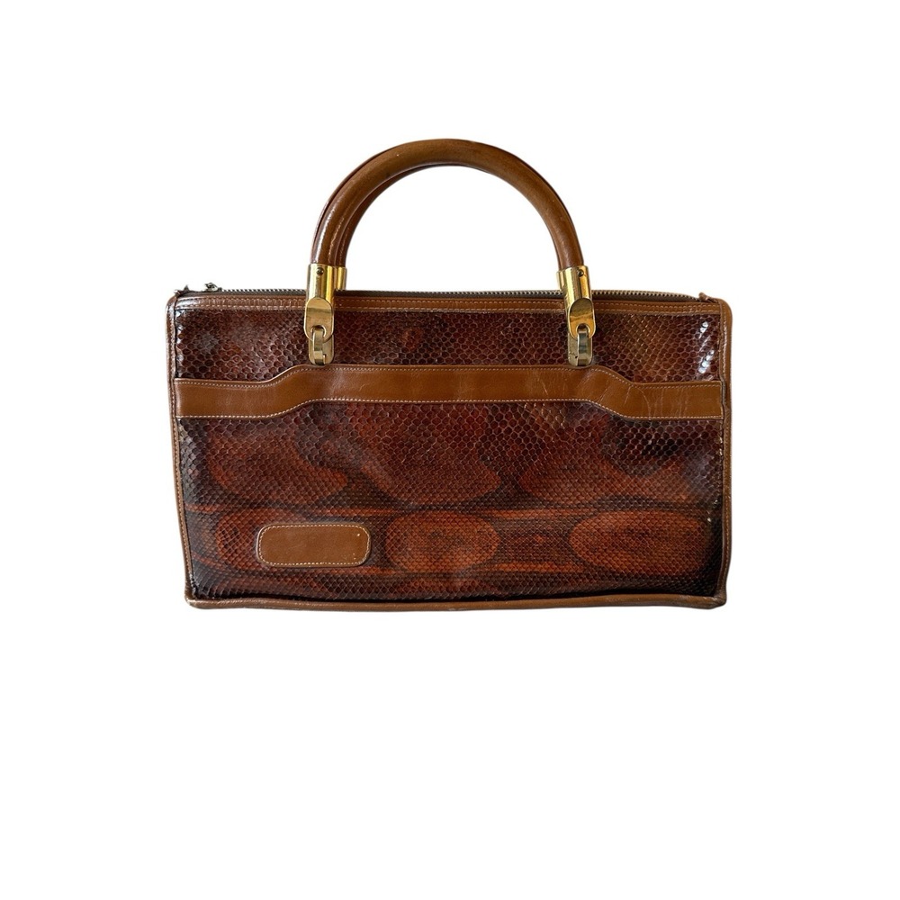 Vintage‎ Bags By Varon Brown Snakeskin Purse Handbag Wooden Handle 1980's